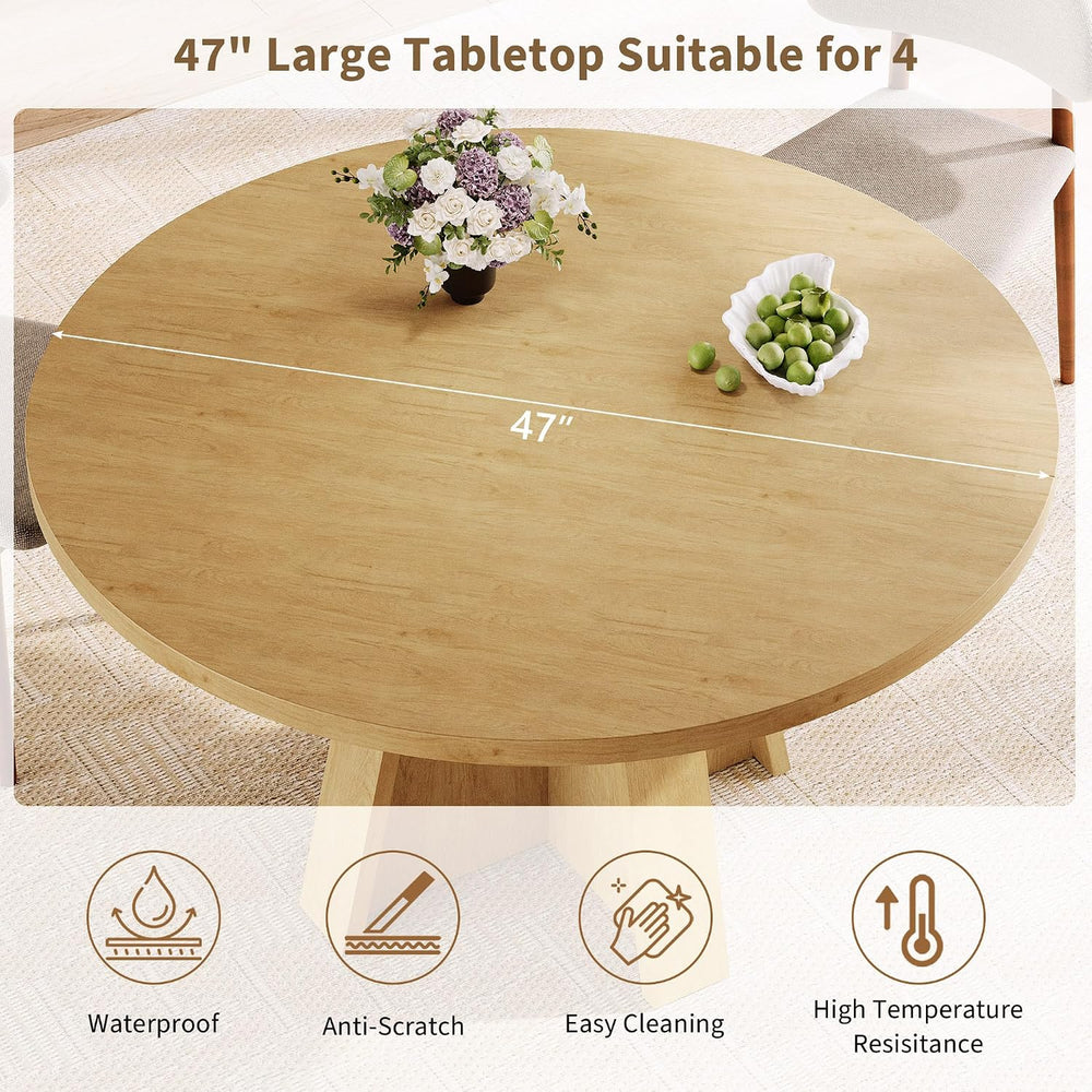 iPormis 47-Inch Round Dining Table for 4-6 People, Modern Wooden Kitchen Tabl...