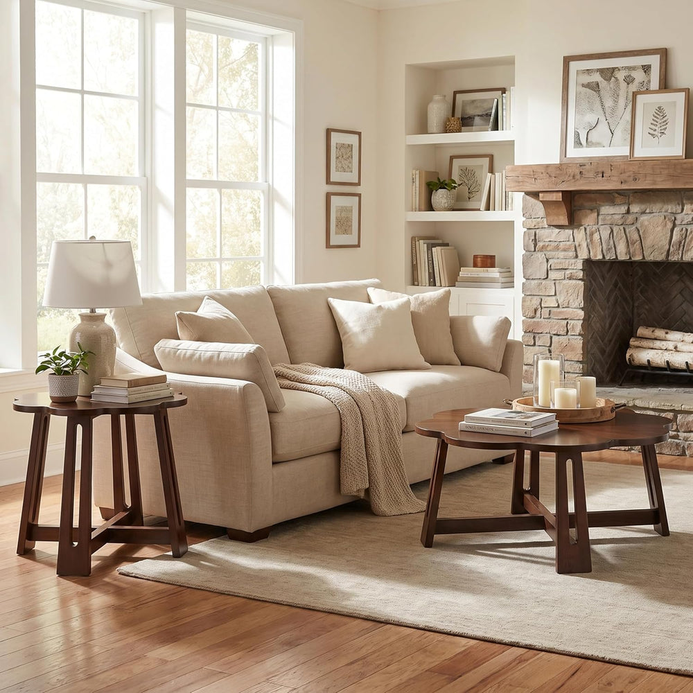 Retro Walnut Wooden Petal-Shaped Nesting Coffee Table Set of 2 | large coffee...