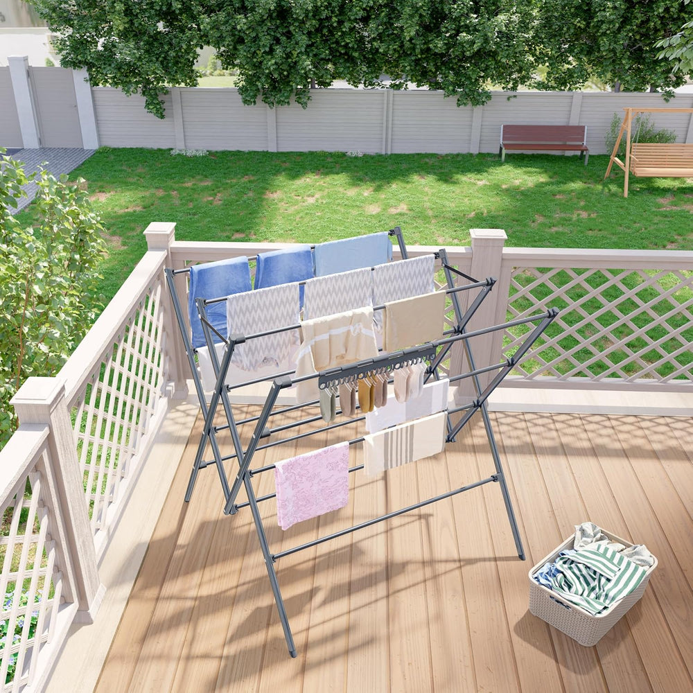 HOMIDEC Drying Rack Clothing,Large 12 Drying Poles with Sock Clips Clothes Dr...