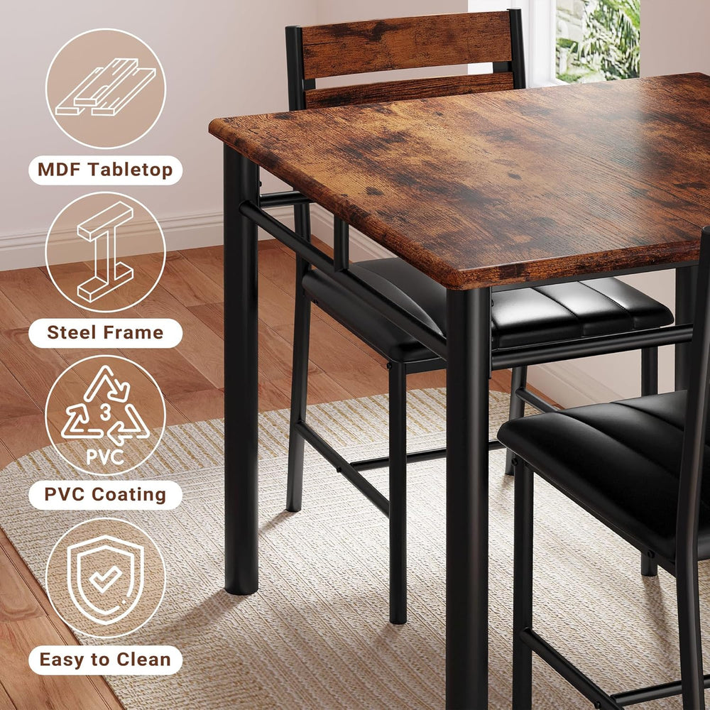 IRONCK Dining Table Set for 2, Rustic Brown | Small Kitchen Table with Uphols...