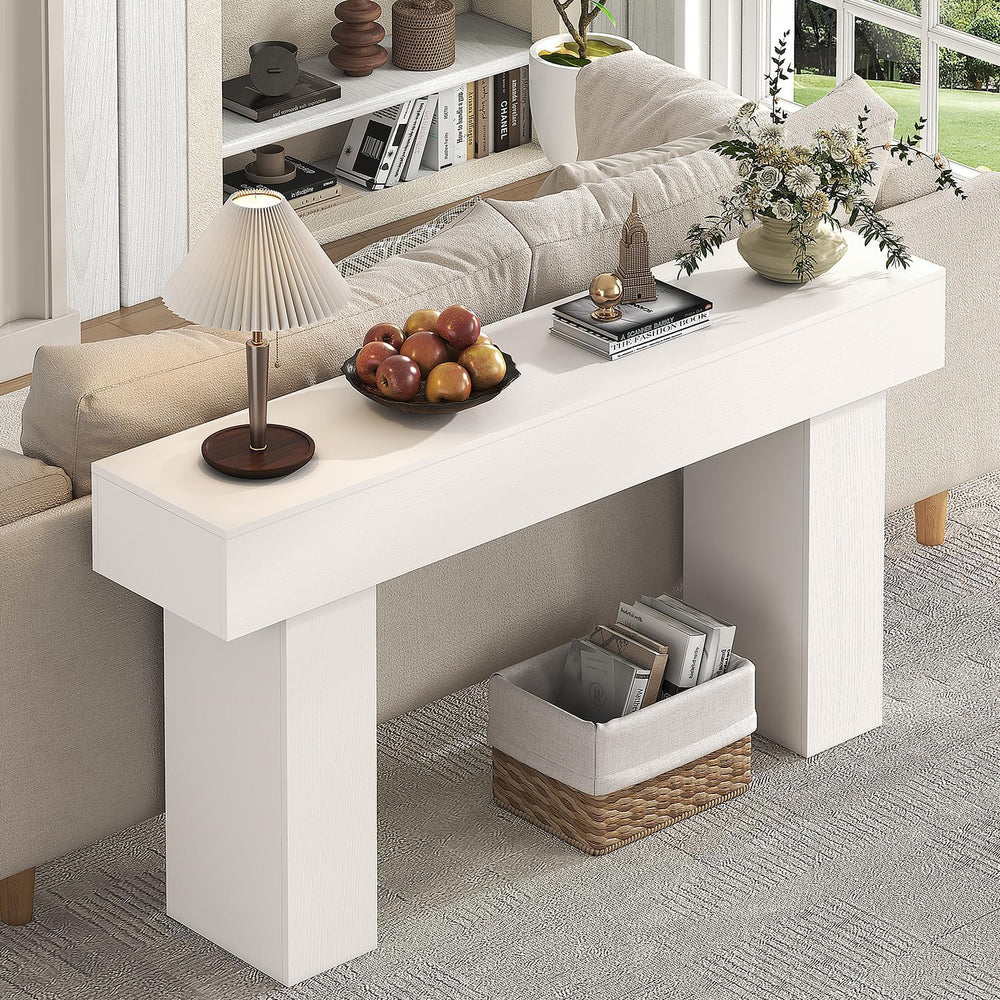 63 Inch Long Console Table for Entryway, Farmhouse Wood Rectangular Sofa Tabl...