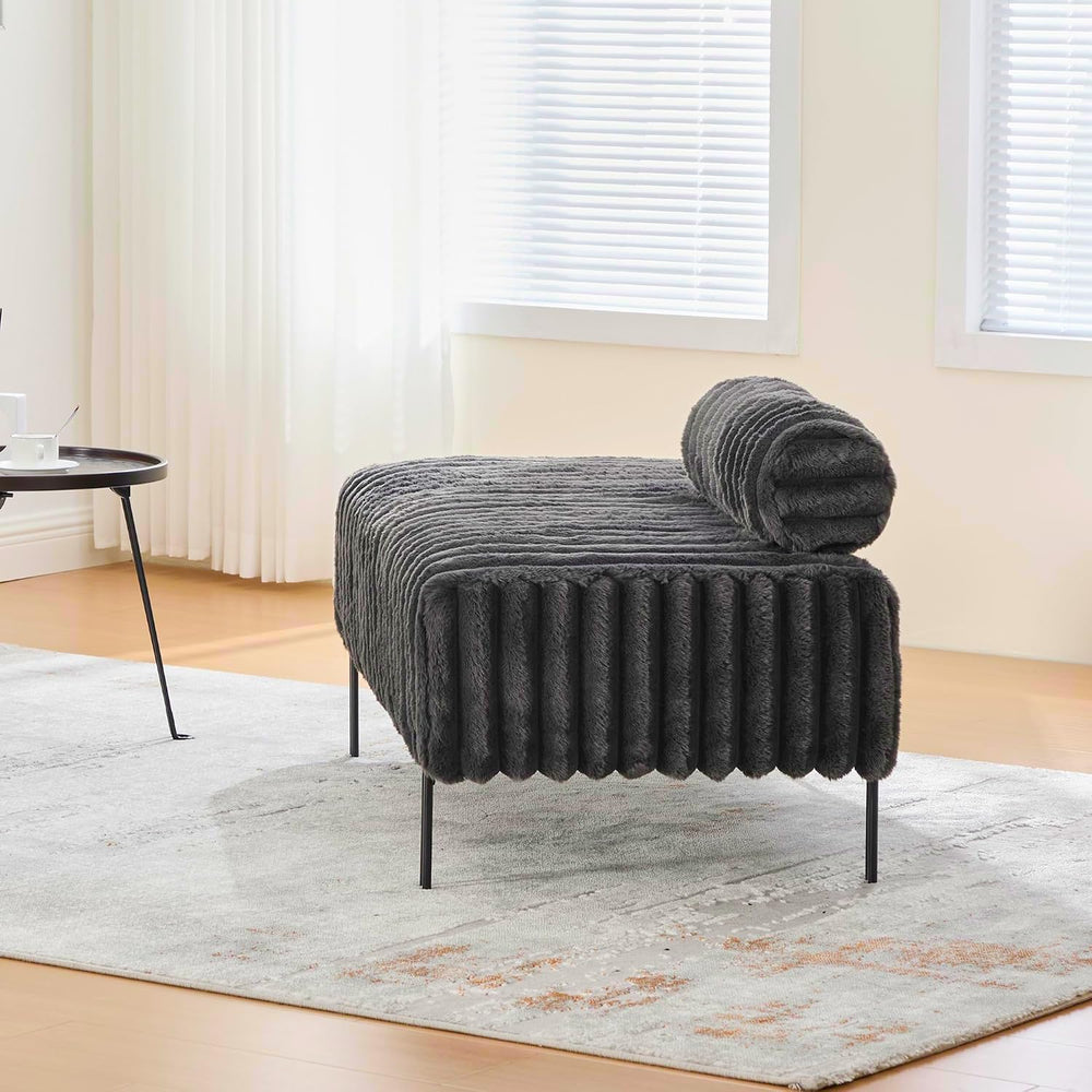 Aoowow Faux Fur Bedroom Ottoman Bench 49.6" Long Ottoman Benches for Liv...