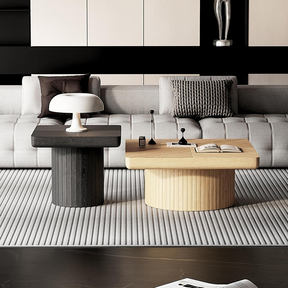 Square Parquet Nesting Coffee Tables Set of 2, Geometric Veneer Base Wood | W...