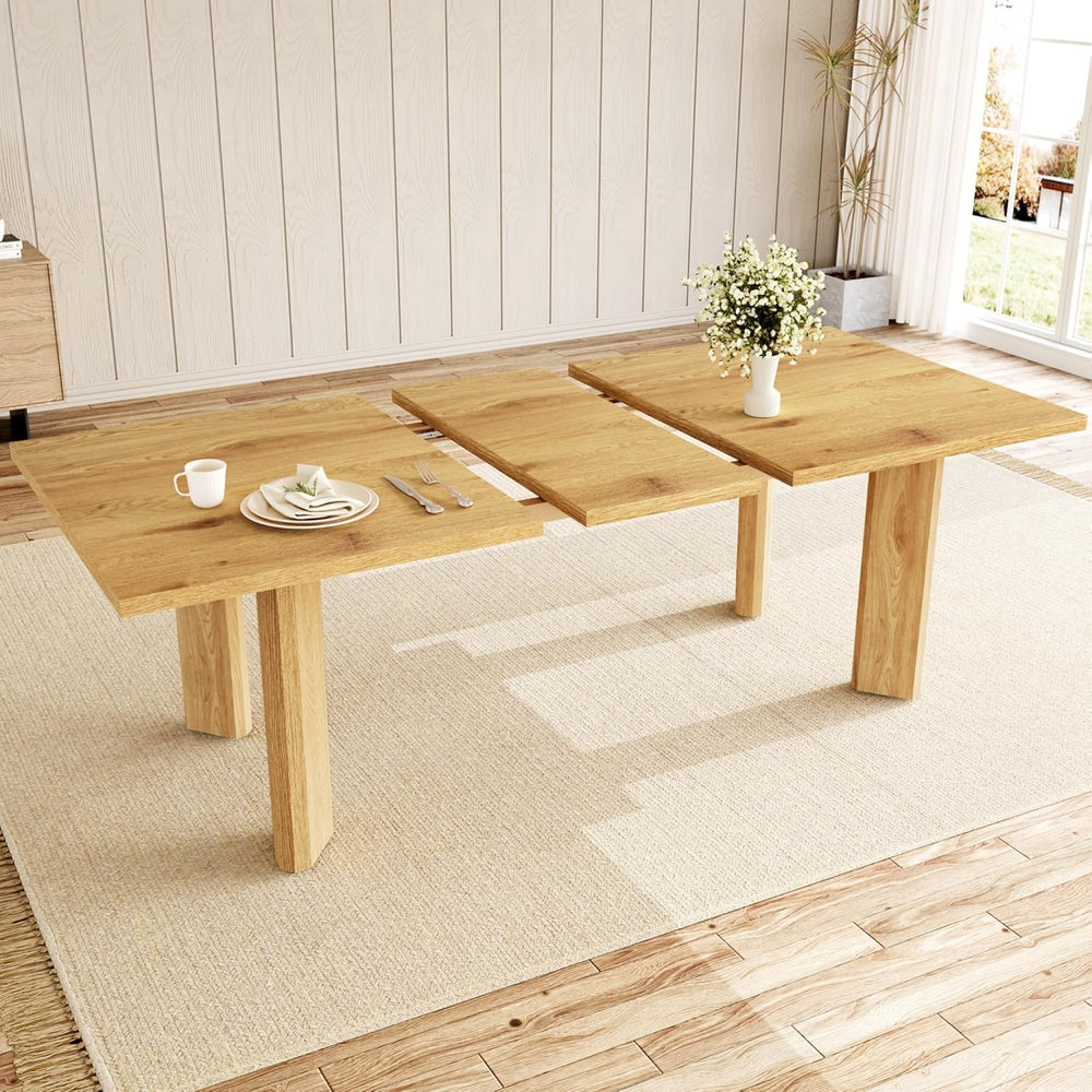 HIPIHOM Extendable Dining Table for 6-8, Space-Saving (Oak) | MDF Farmhouse K...