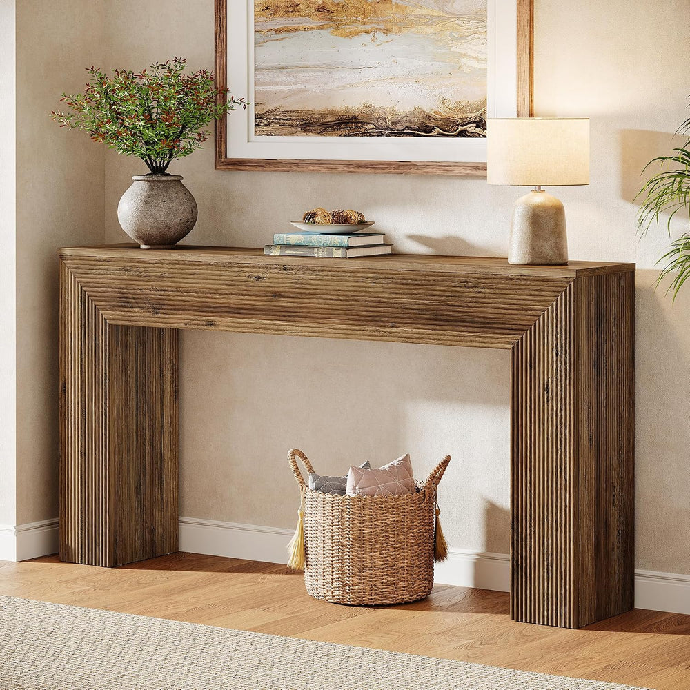 Tribesigns 63" Console Table, Rustic Fluted Long Sofa Table Behind Couch...