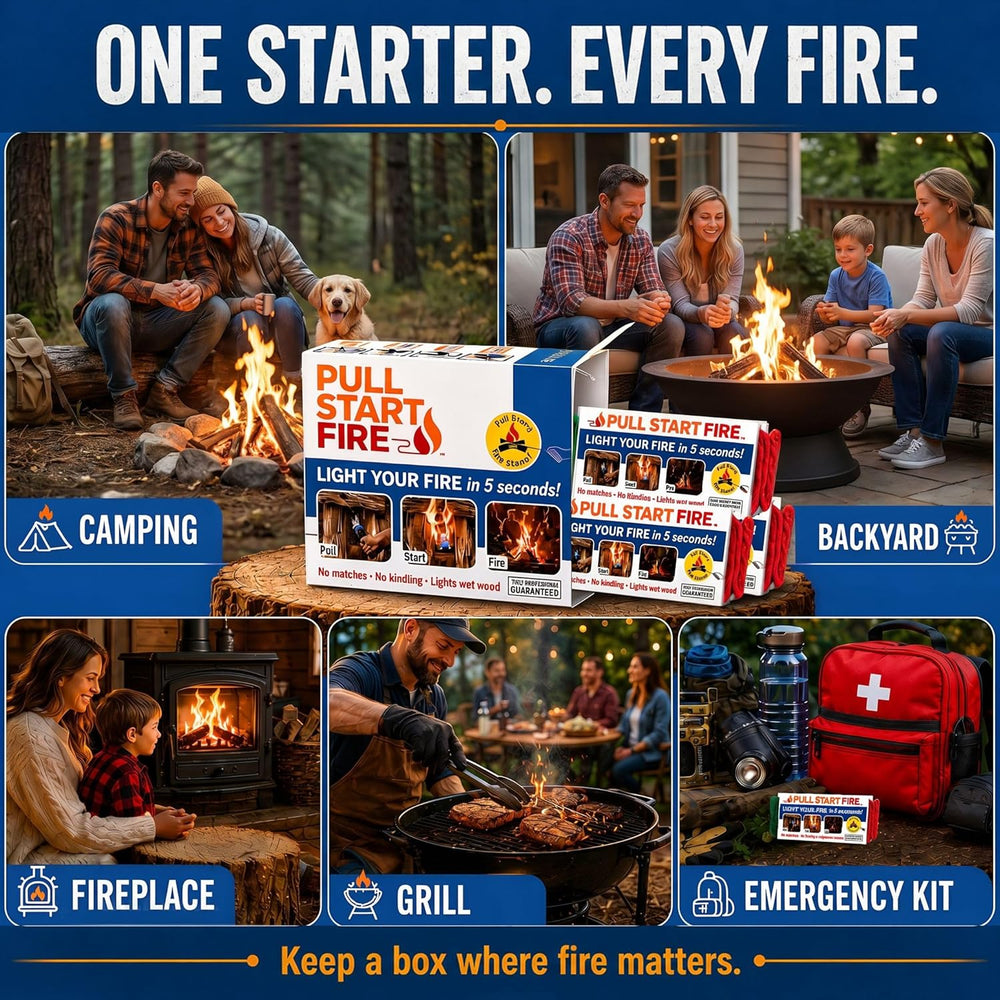 Starter, Pull String, No Matches, Lights Wet Wood, 6 Pack