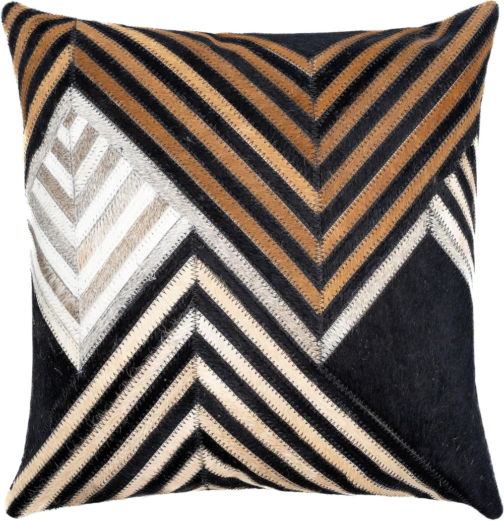 CANVELLO Genuine Cowhide Leather Decorative Throw Pillows - Handmade Patchwor...