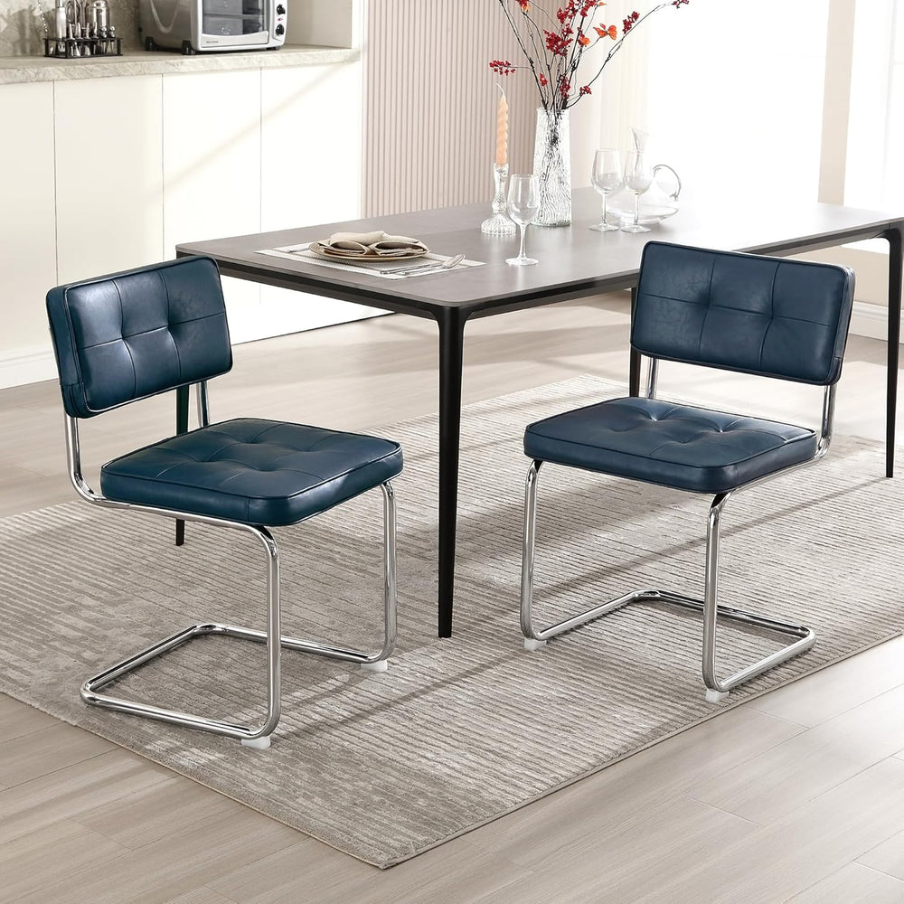 Zesthouse Faux Leather Dining Chairs Set of 2, Industrial Metal Chairs with S...