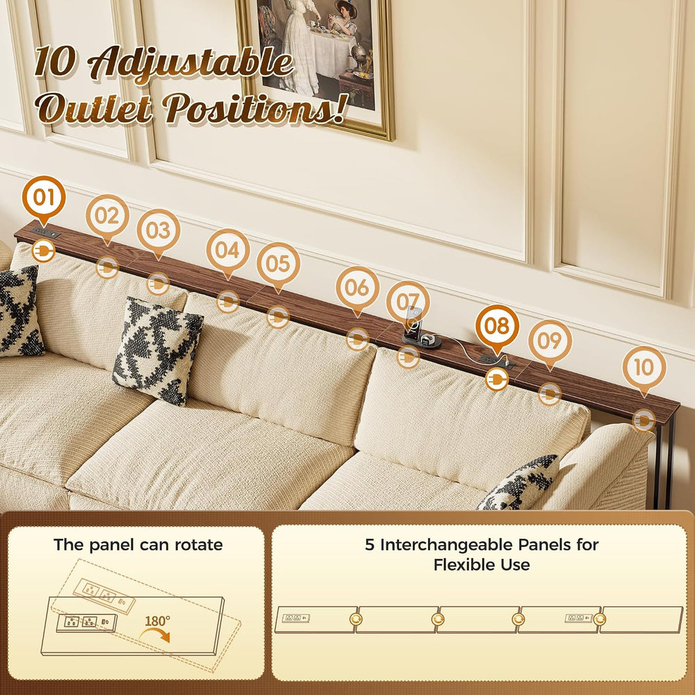 Huuger 118 Inch Sofa Table with Power Outlets, Skinny Behind Couch Table | 5....