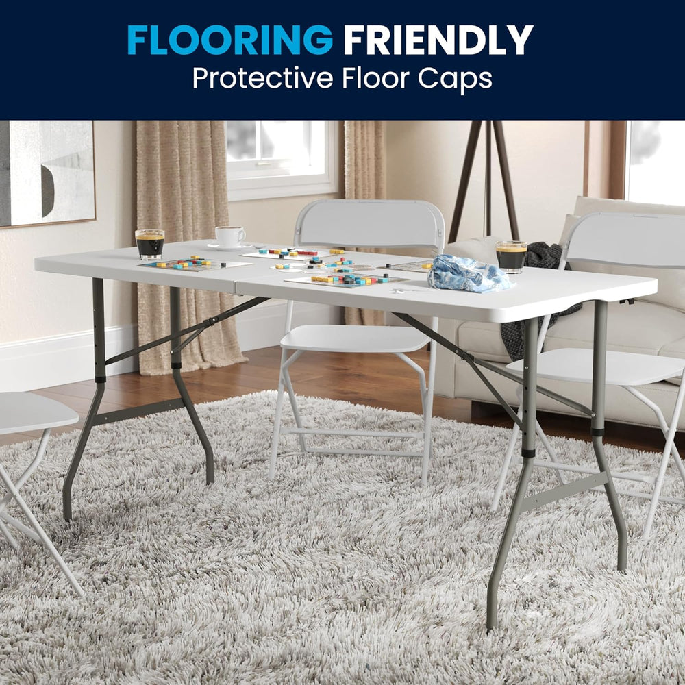 Flash Furniture 5 ft Plastic Bi-Fold Table, Granite White | Height Adjustable...
