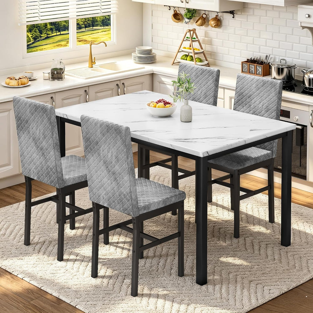 DKLGG Dining Table Set for 4, Faux Marble Kitchen Table with Velvet Upholster...