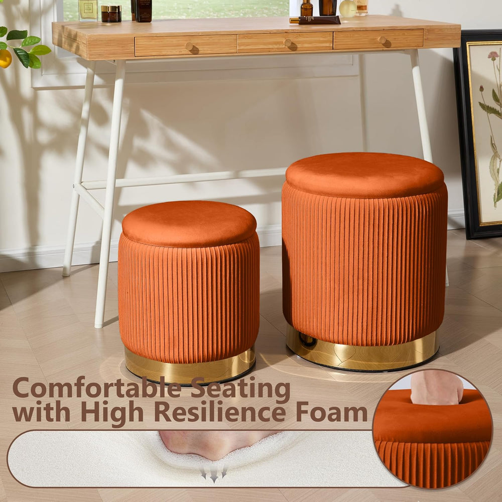 Royal Windsor Round Ottoman with Storage Set of 2, Storage Vanity Stool | Vel...