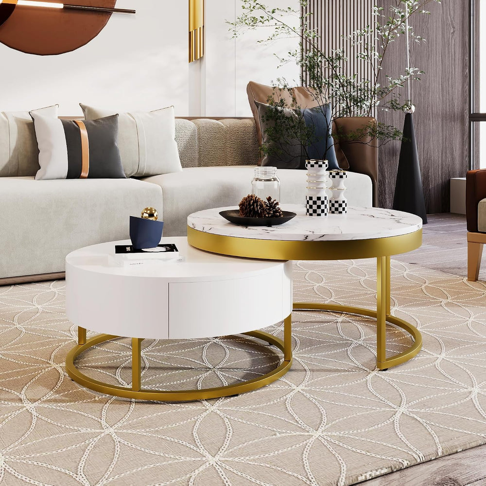 32" Space Saving Nesting End Table, Nesting End Tables with Storage Draw...