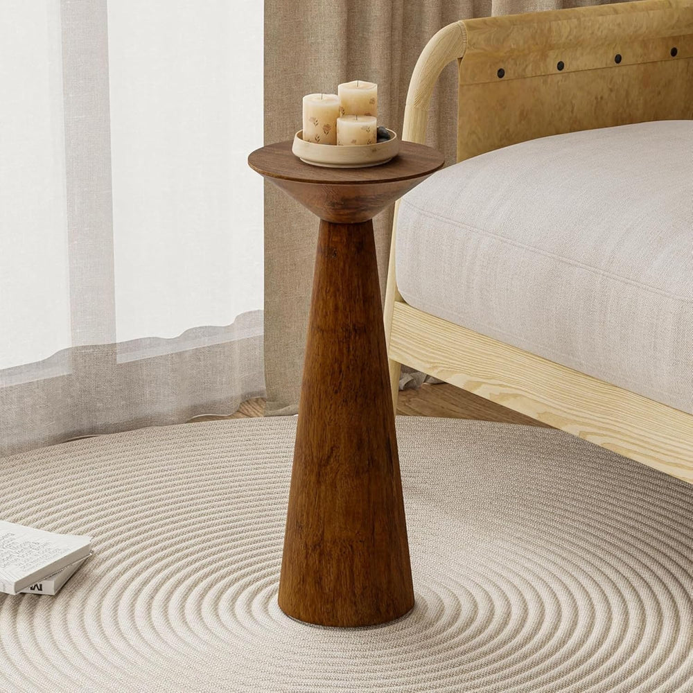 COZAYH Set of 2 22.8-Inch Tall Round Martini End Table, Walnut – Solid Pine W...