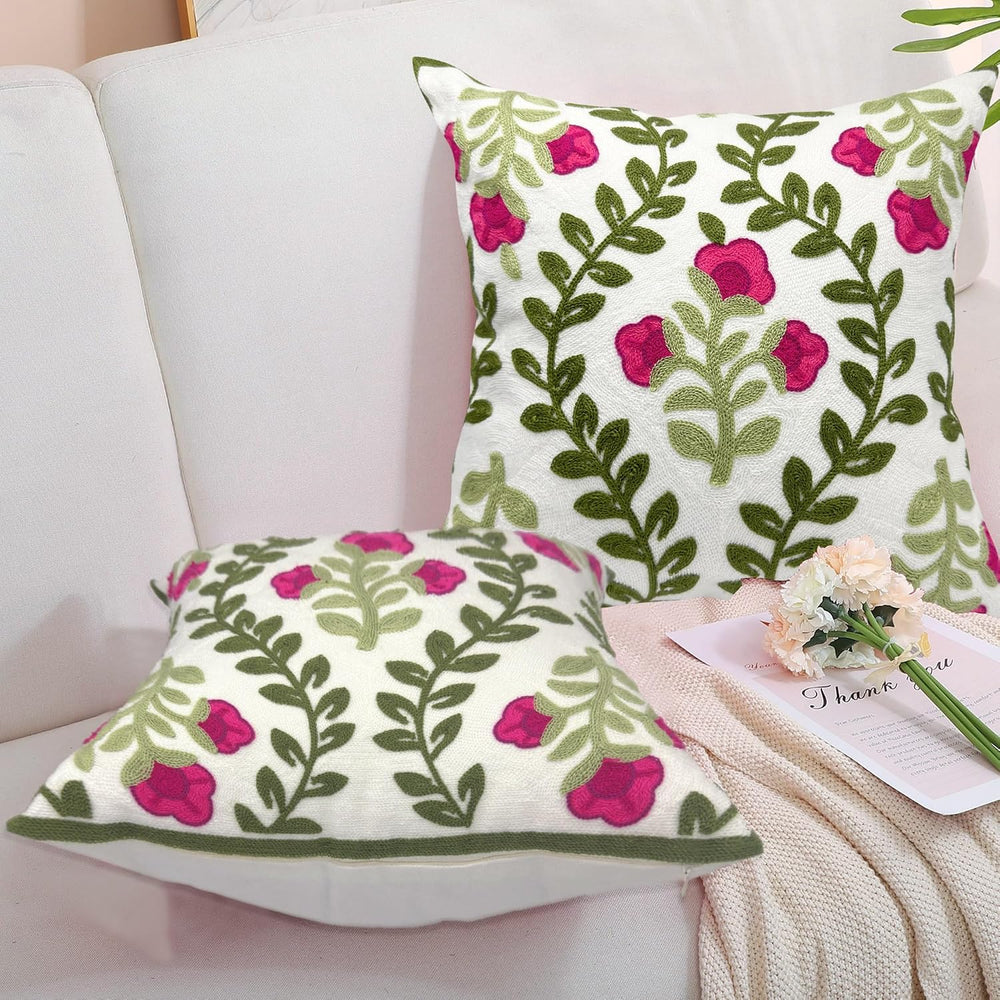 Alysheer Floral Embroidered Throw Pillow Cover 18"x 18" Set of 2, H...