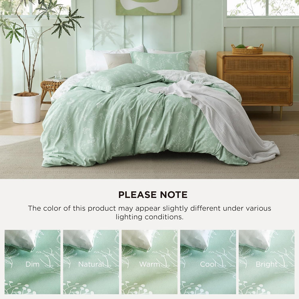 Bedsure Queen Size Comforter Set,Sage Green Bedding Set Reversible Floral