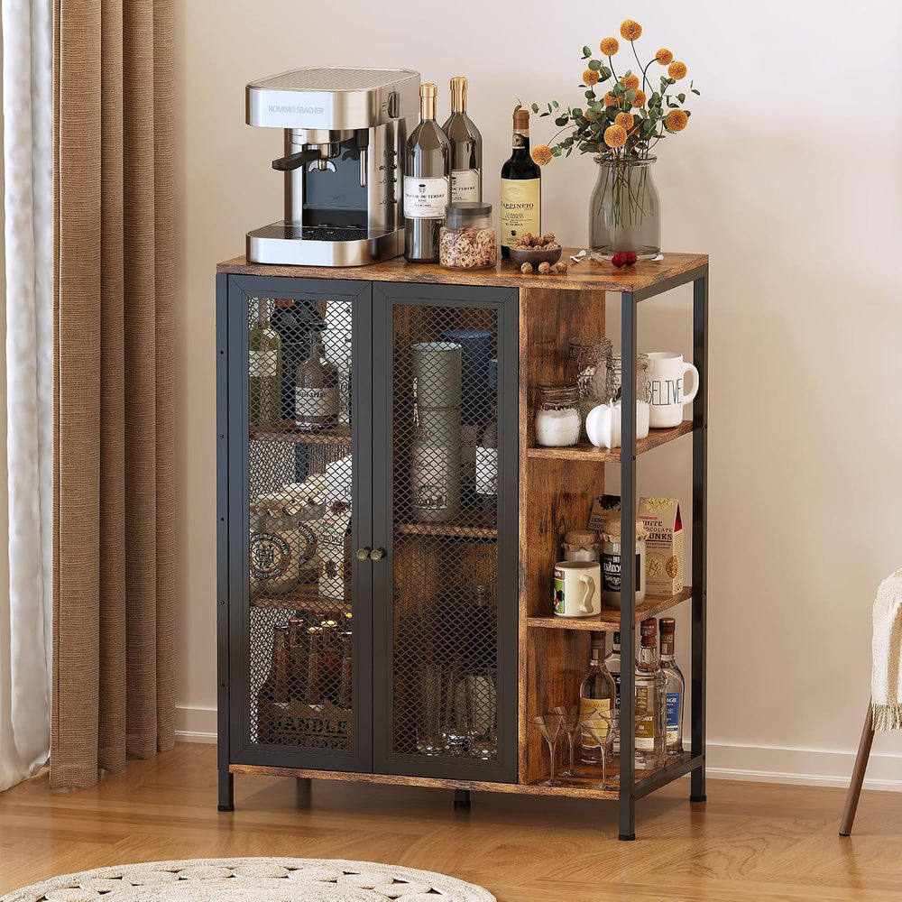 Coffee Bar Cabinet with Storage, Liquor Cabinet Bar with 2 Visible Doors, Sma...
