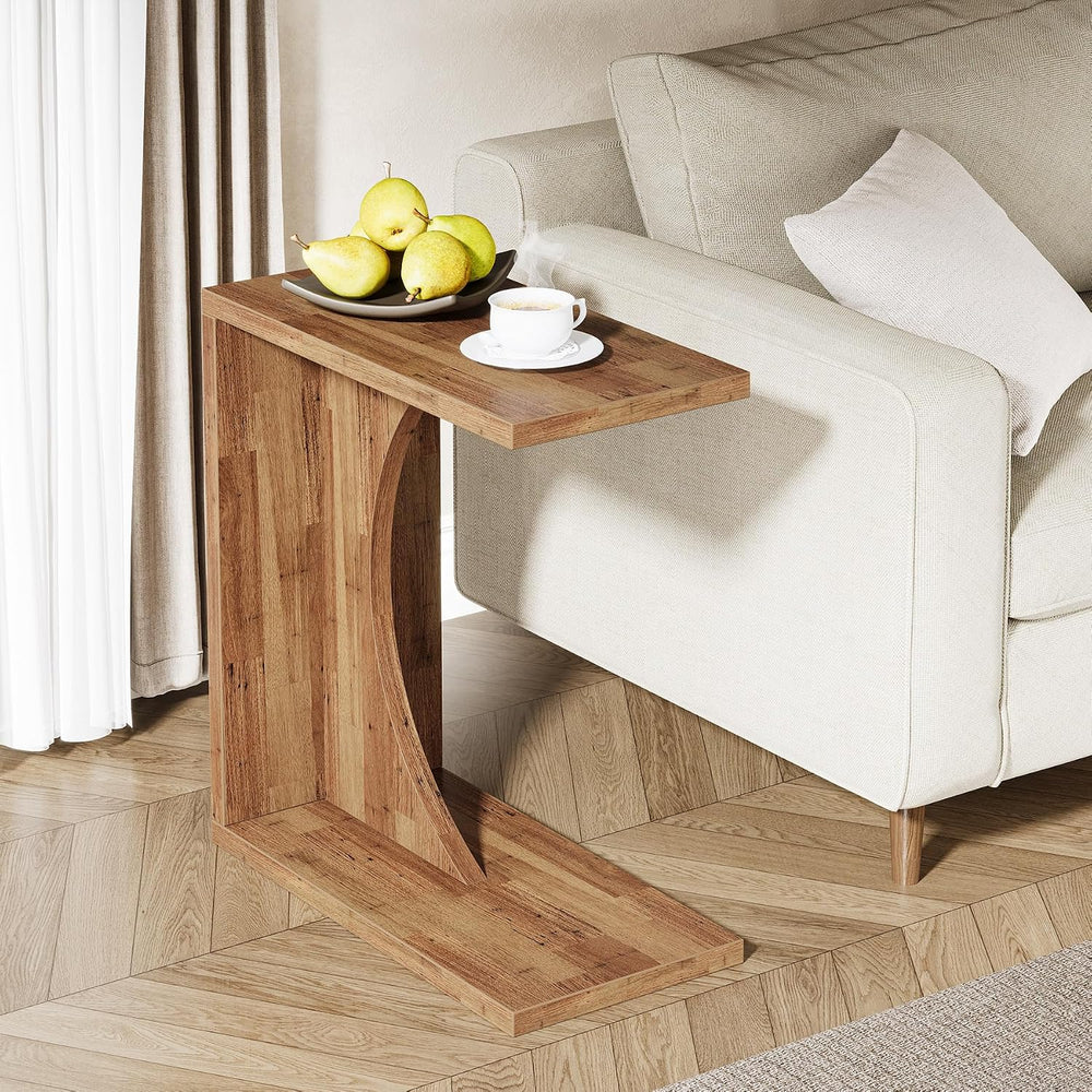 Tribesigns C-Shaped End Table for Couch, Small Bedside Table for Sofa, Wooden...