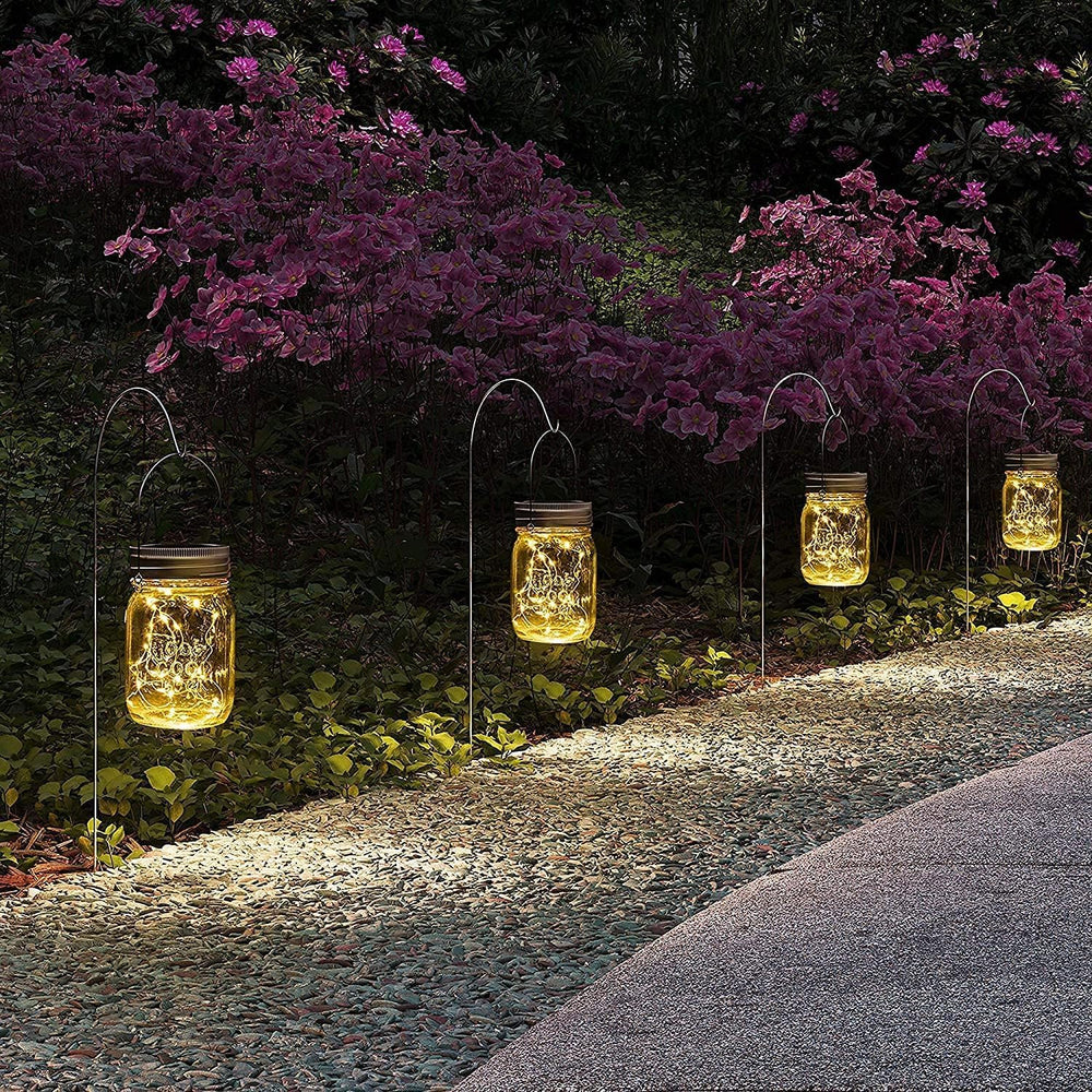 GIGALUMI Hanging Mason Jar Solar Lights, 6 Pack 30 Led Hanging Lantern