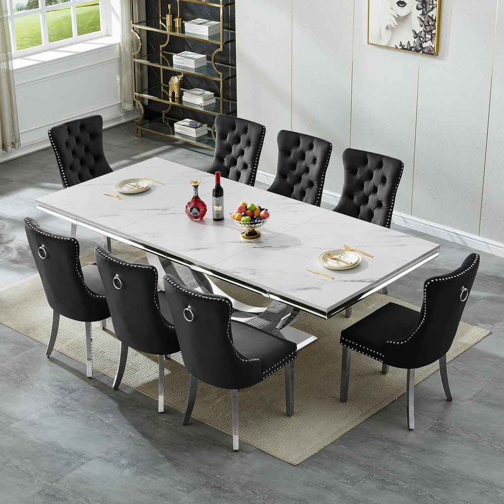 94.5" Large Faux Marble Dining Table Set for 8, Luxury Kitchen Table Set...
