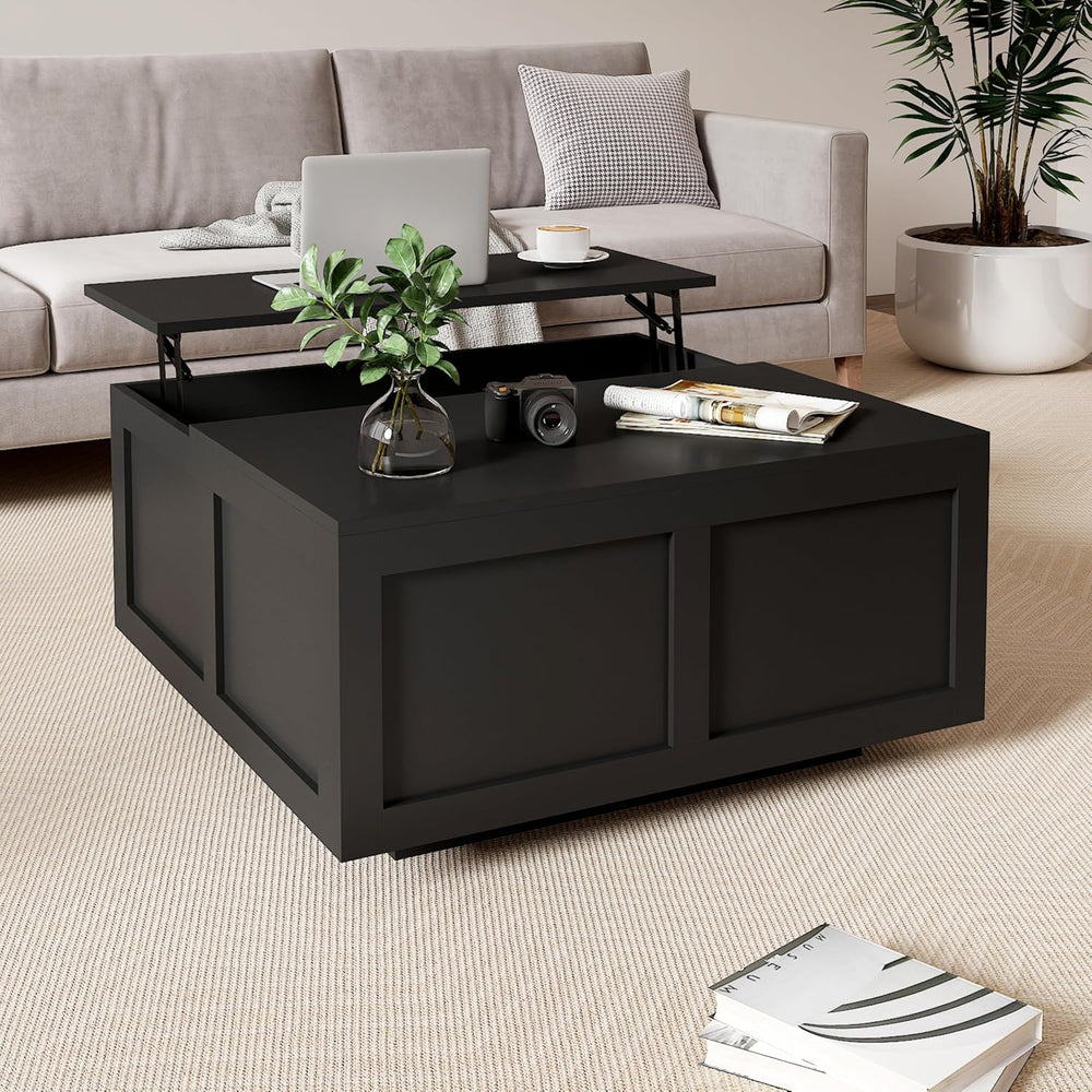 HedoAjim Lift Top Coffee Table with Storage, 31.5" Square Black Table