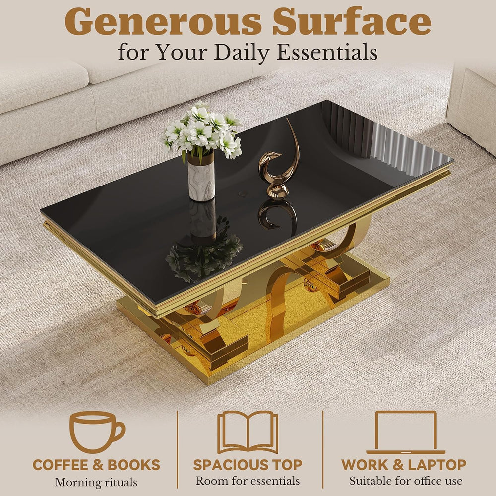 Coffee Table Set of 3, Coffee Table and 2 End Table, Gold/Black | Modern Livi...
