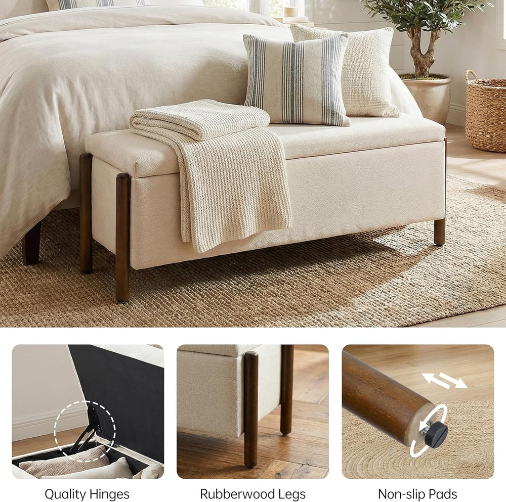 Usaint 47" Fabric Upholstered End of Bed Storage Ottoman Bench, Beige | ...