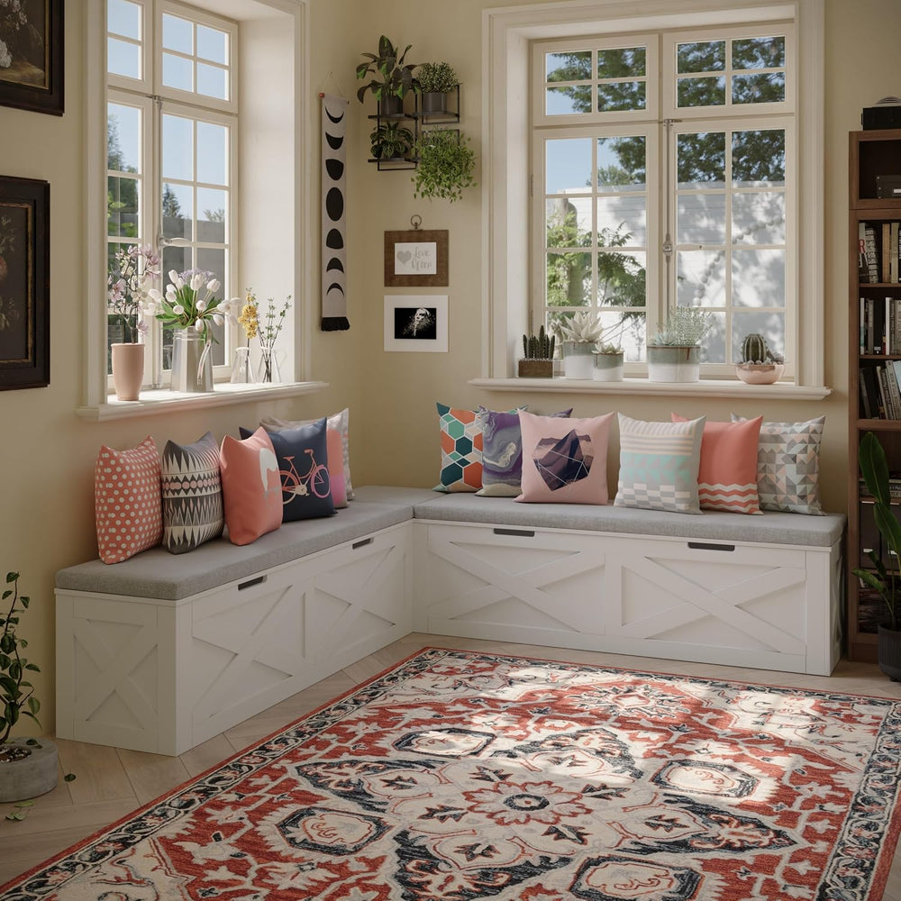 Breakfast Nook Bench,L-Shaped Corner Stool with Cushion,Dining Bench with Sto...