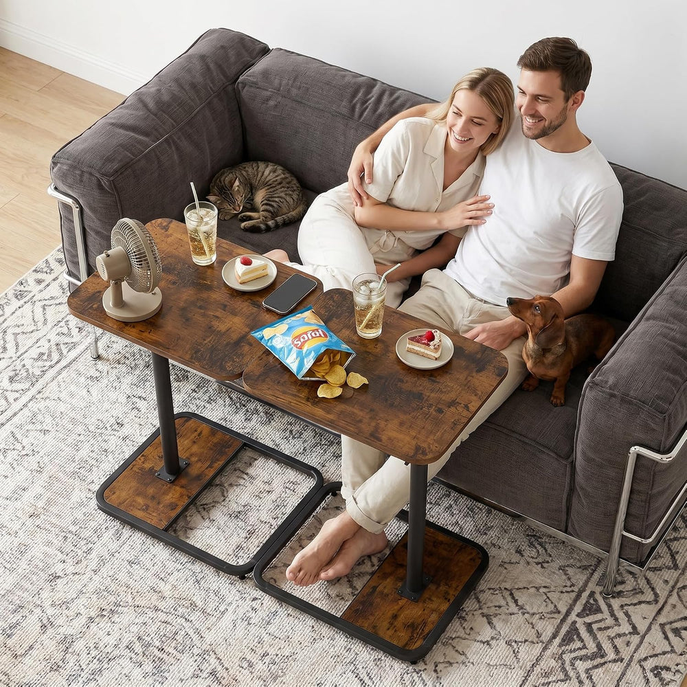 YUHFERA Large 2-Pack TV Tray Tables for Couch, Adjustable Height, Brown
