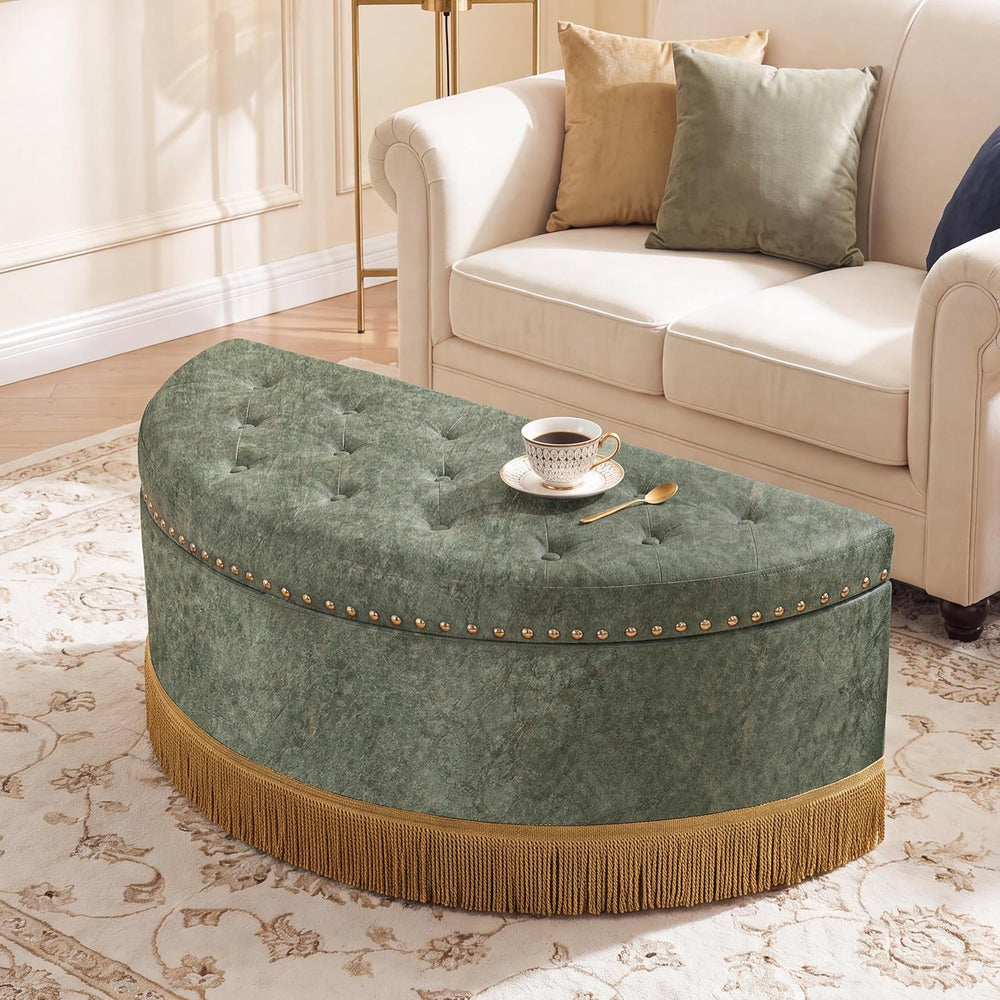 Homebeez 43.3" Half Moon Ottoman, Velvet Tufted Upholstered Footstool, w...