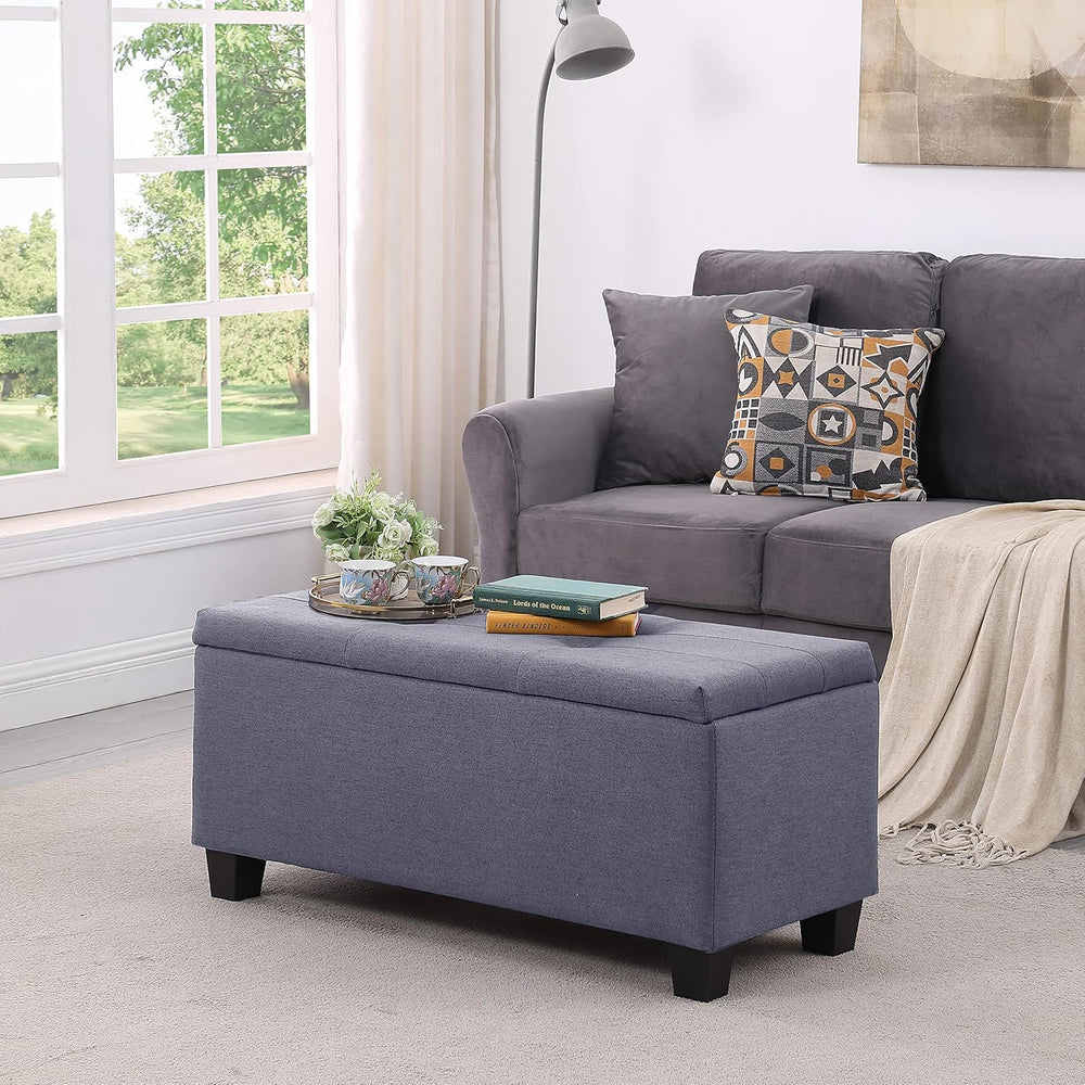 38'' Hinged Storage Ottoman w/Small Foot Stools, Set of 3, Grey
