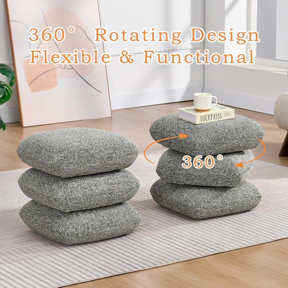 DUHOME 360°Swivel Upholstered Square Ottoman with Storage,Modern Boucle Ottom...