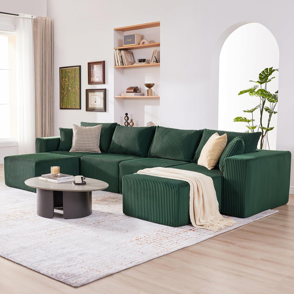 135.4" Sectional Couches for Living Room, U Shaped Couch, Green