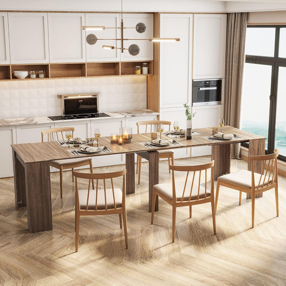 Extendable Dining Table, Transformer Extra Console Table for 1-12 People, Fol...