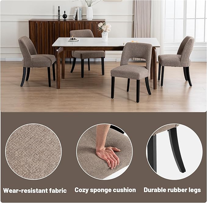 VKNOW Wooden Dining Chairs Set of 6, Modern Fabric Upholstered Dining Room Ch...