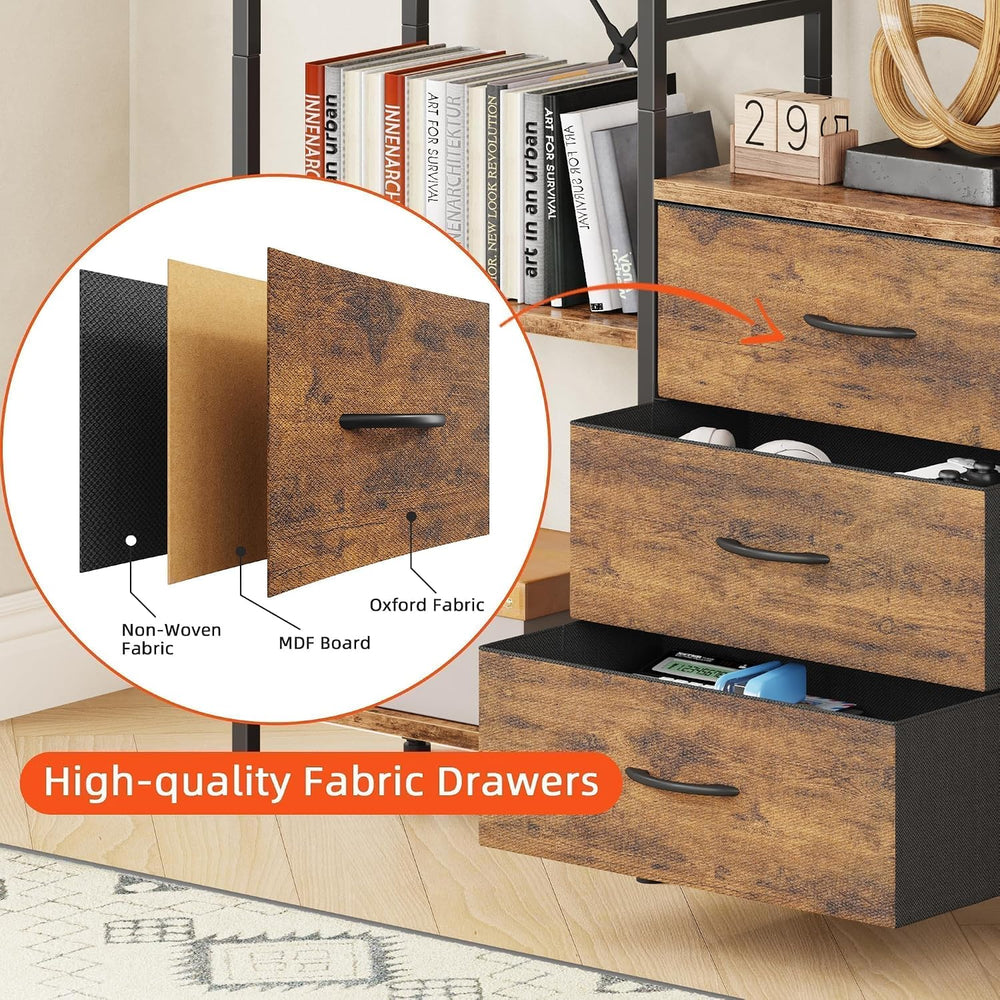 AFLUI Triple Bookshelf with 3 Fabric Drawers, 4-Tier Book Shelf and 10 Displa...