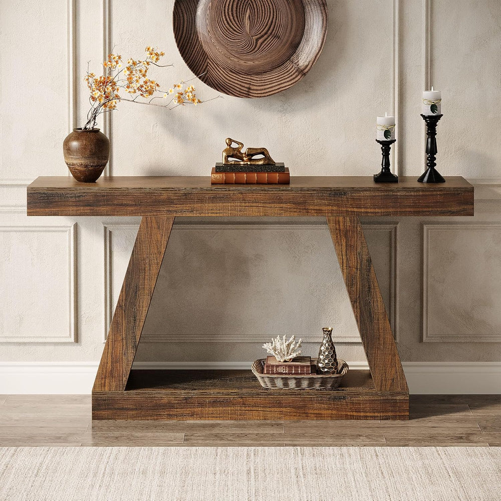 Tribesigns Farmhouse Console Table, 55-Inch Rustic Sofa Table with Storage, I...