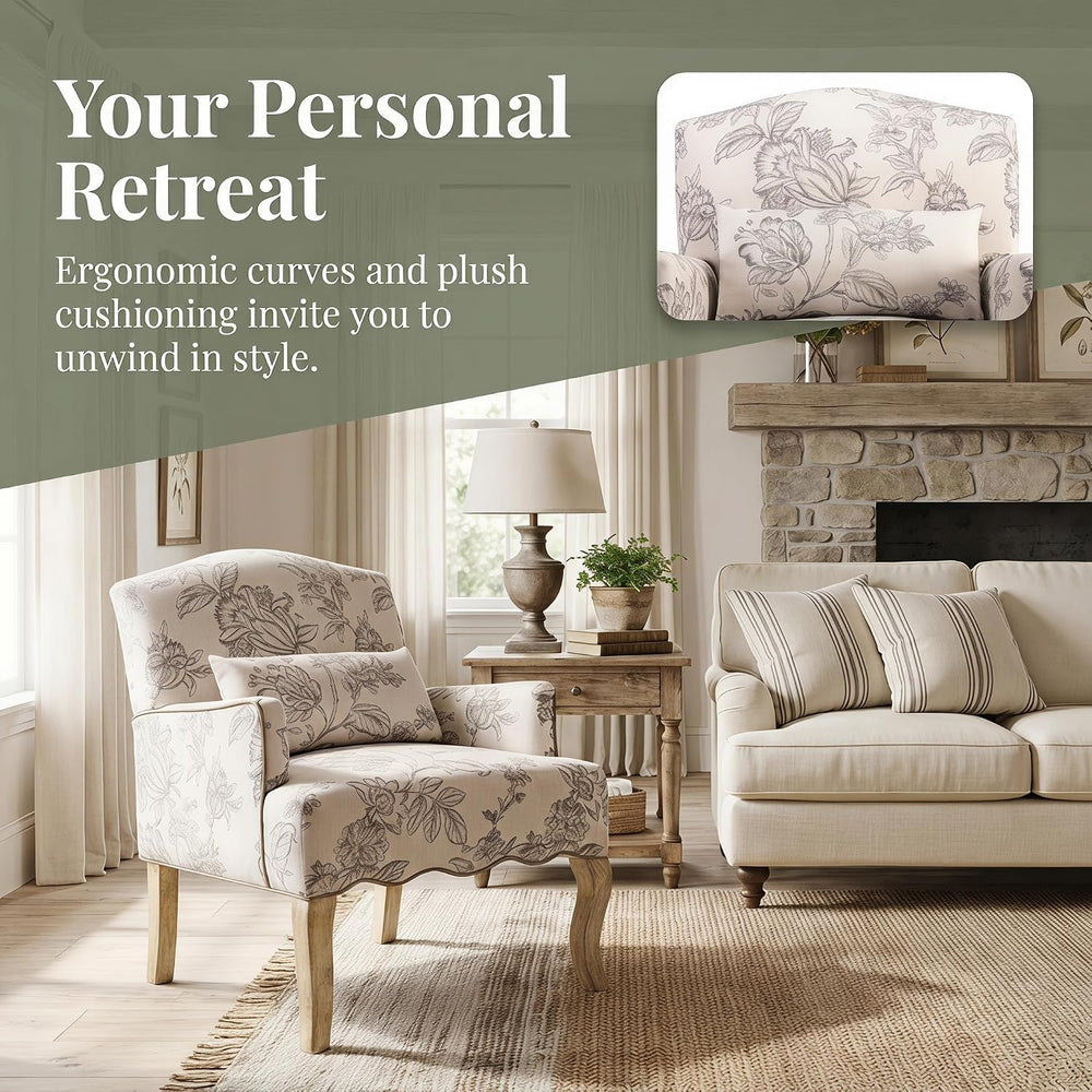 Floral Accent Chair Set of 2 Rustic Farmhouse Bedroom Chair Comfy