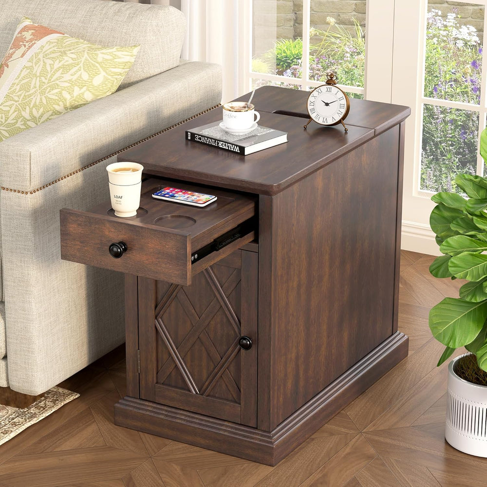Knocbel Accent Narrow End Table with Hidden USB Ports, Pull-Out Tray, Storage...