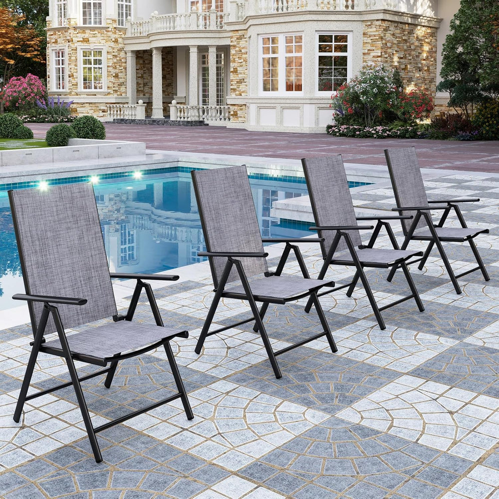 PHI VILLA Outdoor Folding Dining Chairs Set of 4, Adjustable Backest, Grey