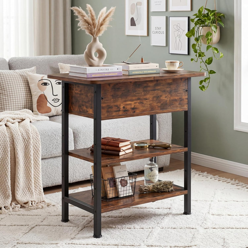 GRUSIGN End Table with Charging Station, Flip Top Side Table with USB Ports a...