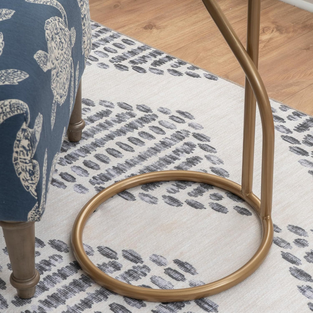 Linon Dabelle Cream Capiz Round Side Table with Gold Metal Base