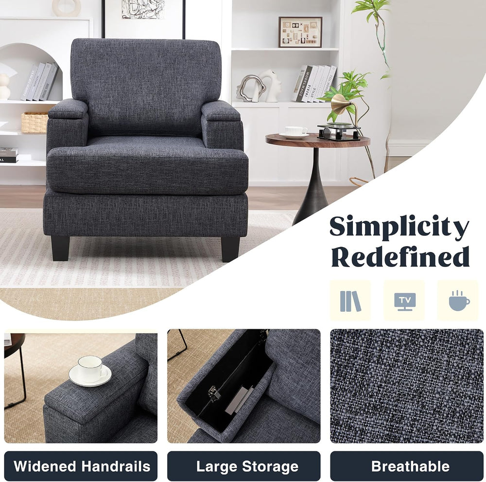 Accent Chairs with Armrest Storage, Modern Fabric Reading Chairs, Upholstered...