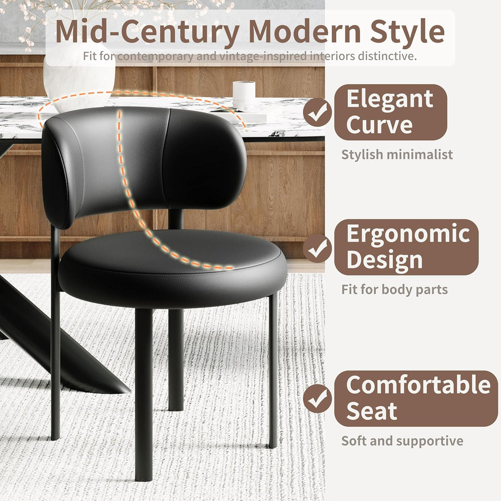 Black Dining Chairs Set of 4 Upholstered Leather Dining Chair with Curved Bac...