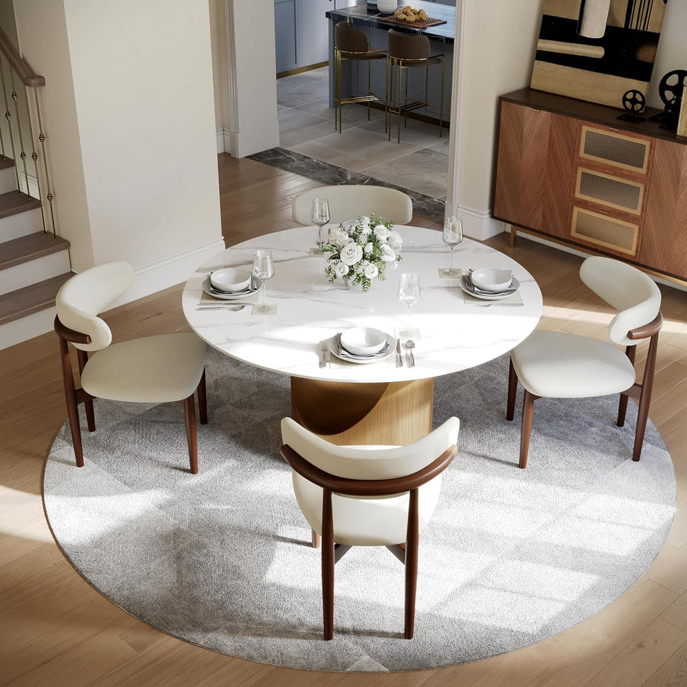 POVISON Round Dining Table for 4, 51" Glossy White Sintered Stone Top Di...