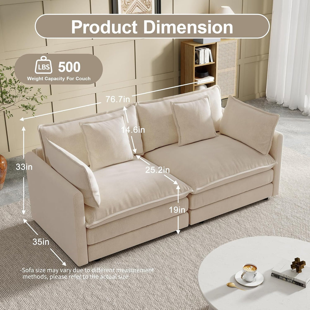Modular Sectional Sofa, 76.7 Inch I-Shaped Cloud Sofa with Deep Seat Comforta...