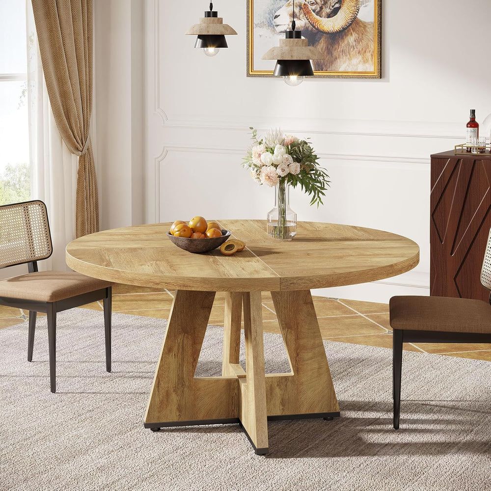 Tribesigns Farmhouse Dining Table, 47 Inch Round Dinner Table for 4, Rustic R...