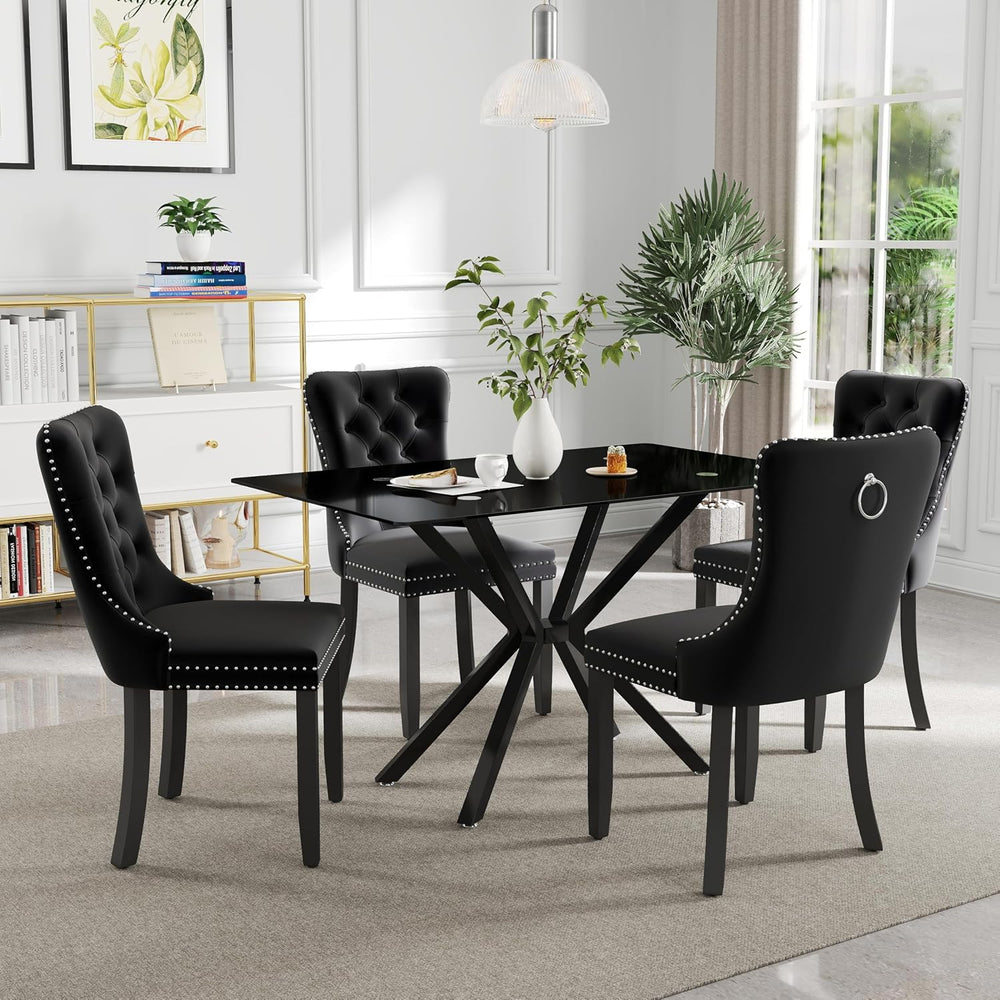 5 Pieces Modern Luxury Glass Dining Set, Minimalist Rectangle Dinner Room Set...
