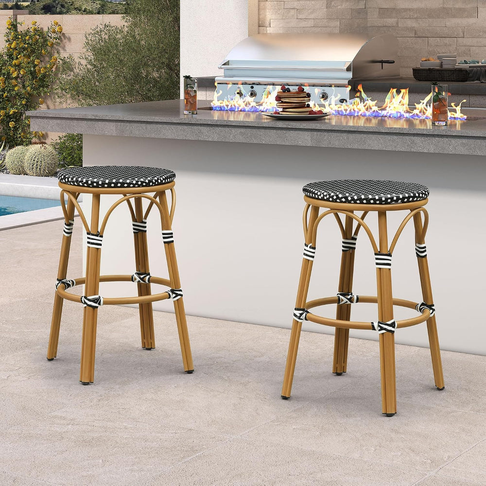 PURPLE LEAF Extra-Wide Bar Stools French Bistro 29" Round 2 PCS, Black