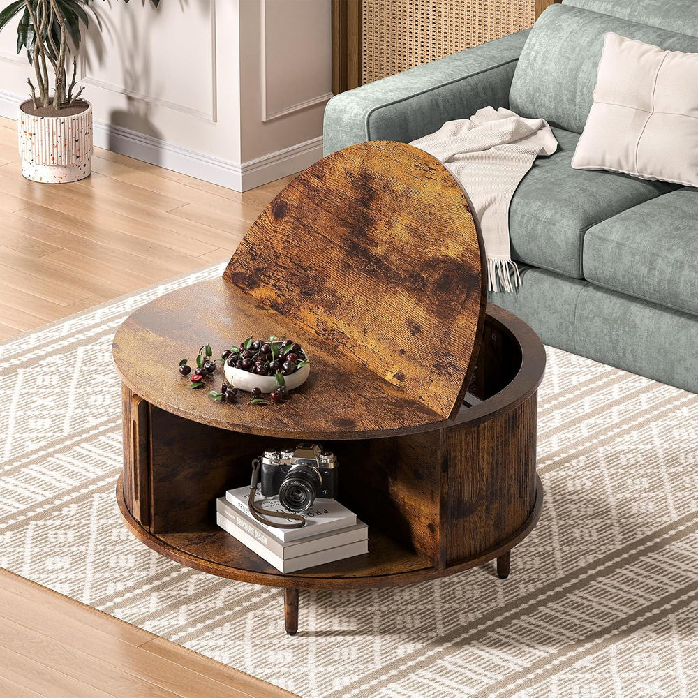 Round Coffee Table, 31.5" Fluted Center Table with Storage, Lift-Top Cof...